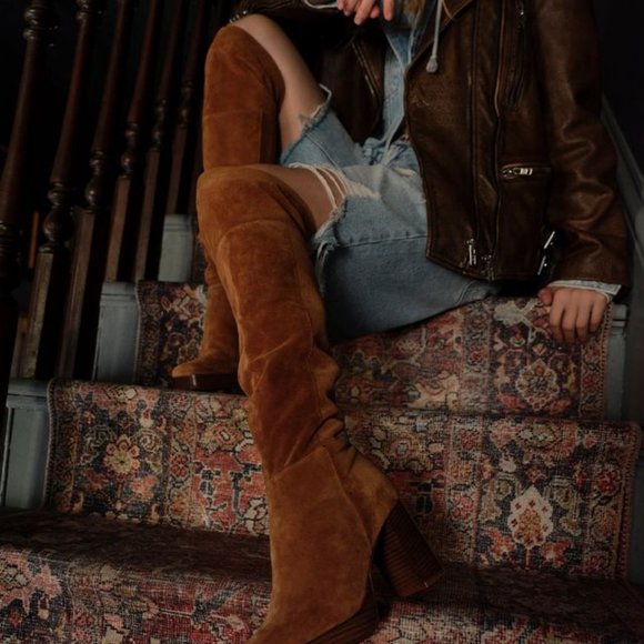 FREE PEOPLE Echo Platform Over the Knee OTK BOOTS Size 8.5 Tan Suede NEW $298 - Picture 11 of 11